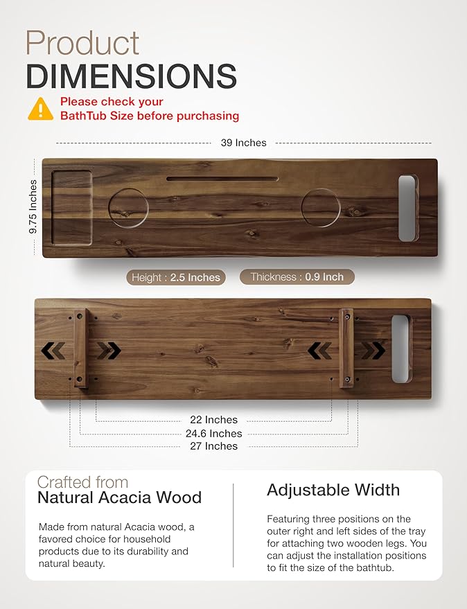 Tinamo Acacia Bathtub Tray Caddy - Image 2