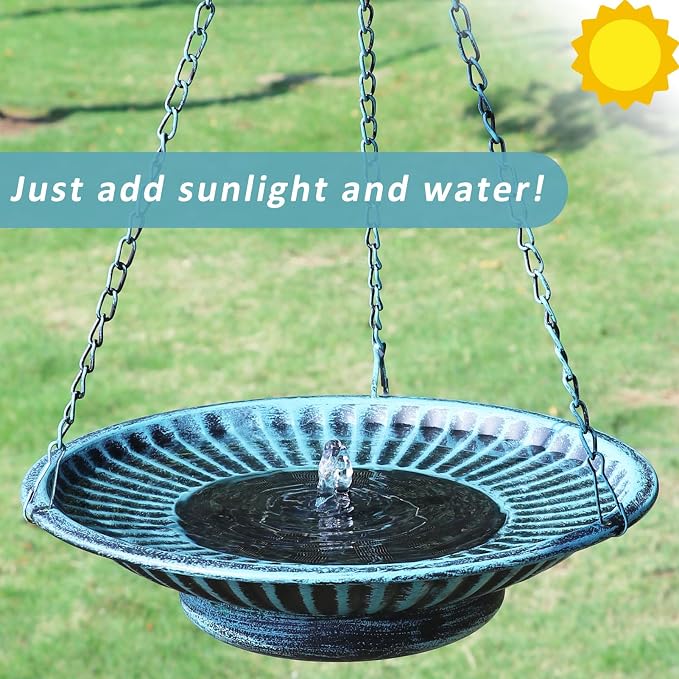 12.3" Hanging Bird Bath with Solar Fountain Bird Bath Bubbler，Birdbath Fountain - Image 6