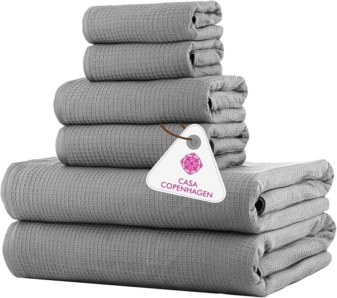 CASA COPENHAGEN Waffle 6Pcs 100% Egyptian Cotton Large Designer Towels Gift by CASACOPENHAGEN