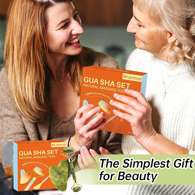 Jade Gua Sha and Face Roller, Real Jade Gua-Sha Stone Facial Tools Set - Image 9