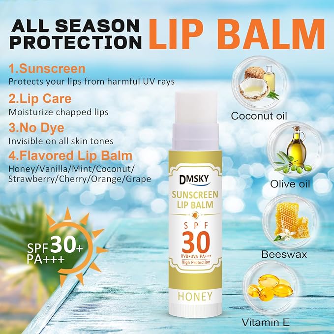 DMSKY SPF 30 Lip Balm Bulk 32 Pack, Broad Spectrum Sunblock - Image 4