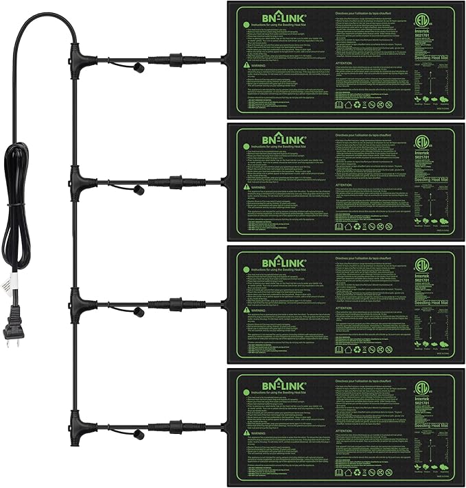 BN-LINK Seedling Heat Mat for Seed Starting 10" x 20.75", 4 Pack Daisy by BN-LINK
