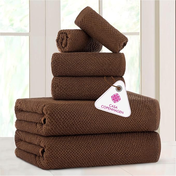 CASA COPENHAGEN EcoPop 6Pcs 100% Cotton Large Designer Towels Gift Set- Toffee - Image 2