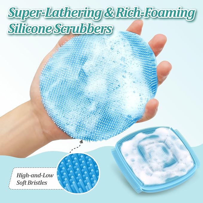 Silicone Bath Glove & Face Scrubber Set 2PCS, 360° Anti-Slip & Hand-fit Body - Image 4