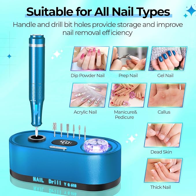 JOSGLOI Electric Nail Drill Professional: 40000RPM Electric Nail File Kit E - Image 5