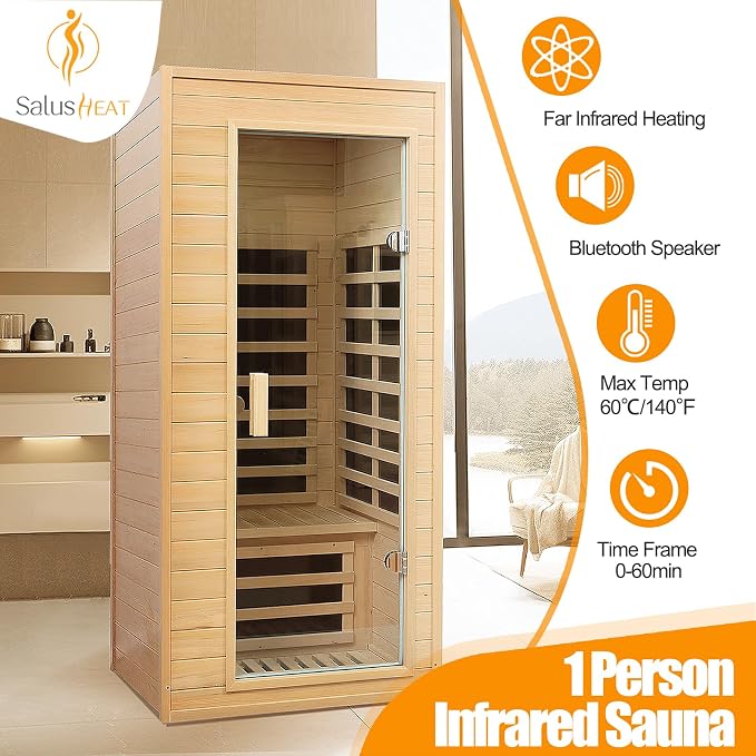 Far Infrared Sauna, 1 Person Infrared Sauna, Canadian Hemlock Wood 1290W - Image 2