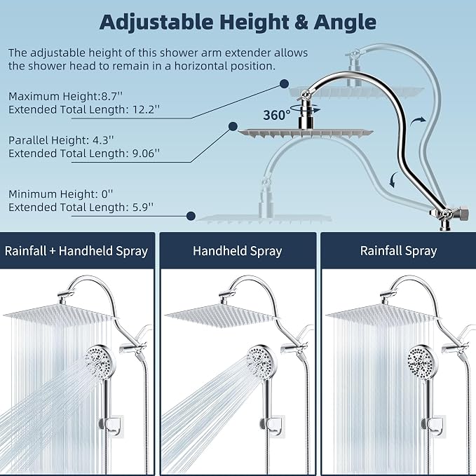 Hibbent 12'' All Metal CUPC Certified Shower Head, High Pressure Rainfall - Image 6