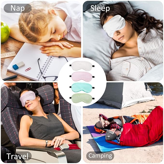 BBTO 4 Pcs Silk Sleep Eye Masks Smooth Soft Satin Eye Covers - Image 5