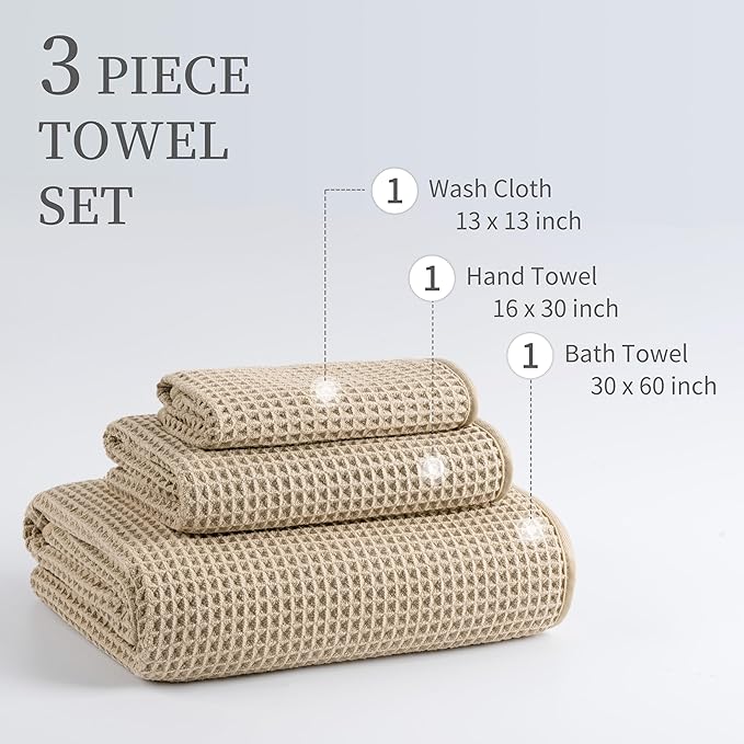 MICROFI Microfiber Waffle Bath Towels, 3 Pieces, Fast Drying, Lint Free - Image 3