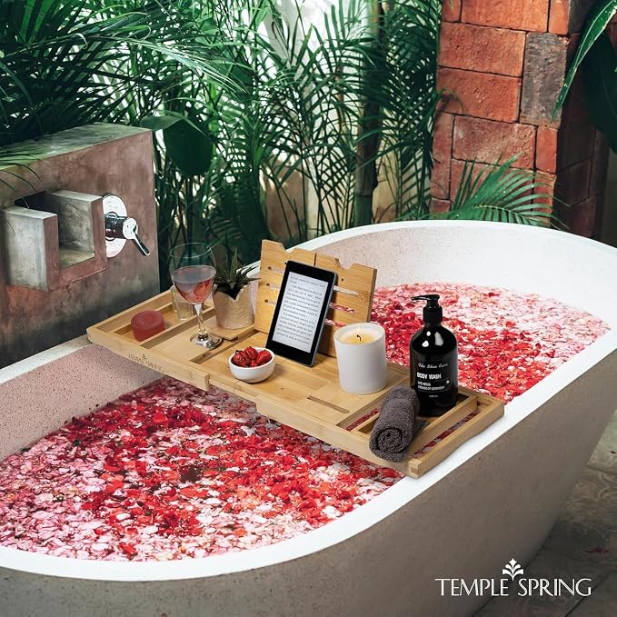 Temple Spring Foldable Bamboo Bathtub Tray Caddy - Image 4