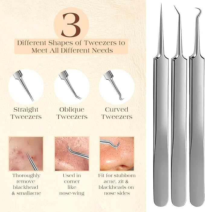 22 Pcs Pimple Popper Tool Kit 410 Stainless Steel Blackhead Remover Tools - Image 3