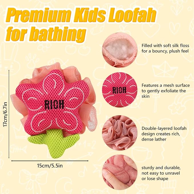 Kids Loofah, Cute Cartoon Animal Kids Bath Sponge - Image 3