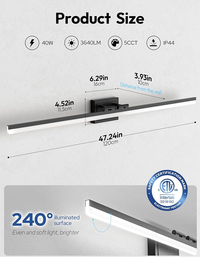 VOLISUN Modern Bathroom Vanity Light 48 inch, 40W Dimmable 5CCT Led Bathroom - Image 7