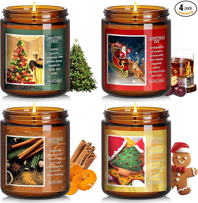 Christmas Candle Set | 4Pack Scented Candles Holiday Candle Gifts by Auelife