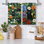 Accnicc 2 Pack Black Cat Bathroom Hand Towels Decorative Green Plant Daisy - Image 2
