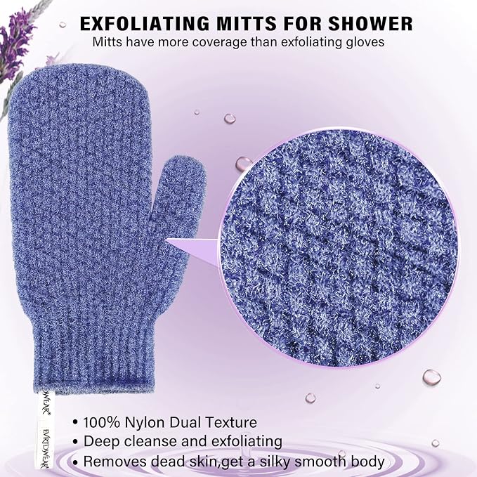 Evridwear Shower Exfoliating Mitts, Deep Cleanse Bathing Scrub Gloves Self Tan - Image 2