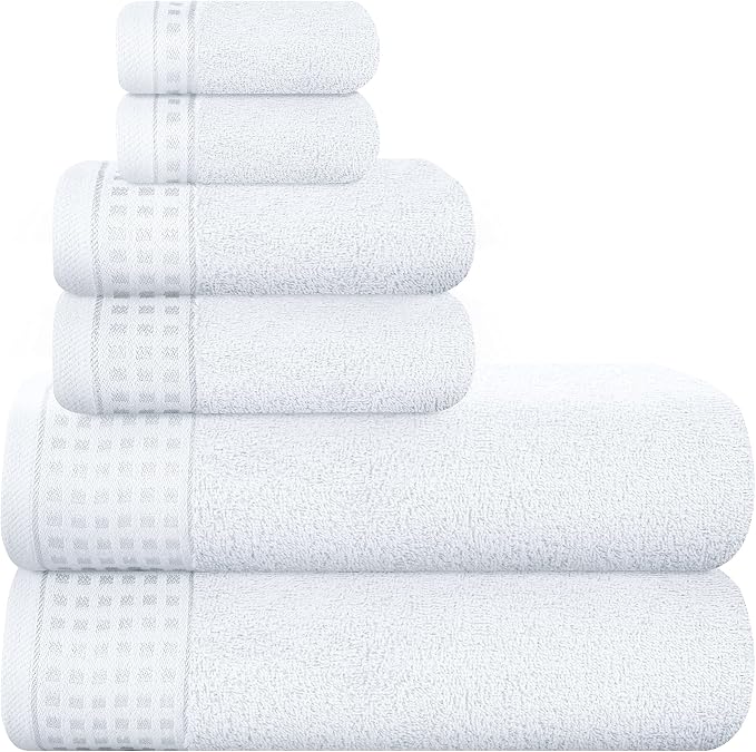 GLAMBURG 100% Cotton Ultra Soft 6 Pack Towel Set, Contains 2 Bath Towels 28x55 by GLAMBURG