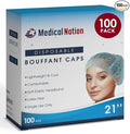 Medical Nation 21" Disposable Bouffant Caps | Pack of 100, Non-Pleated Head by MEDICALNATION