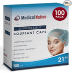 Medical Nation 21" Disposable Bouffant Caps | Pack of 100, Non-Pleated Head by MEDICALNATION