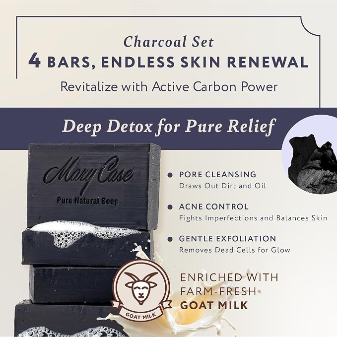 Mary Case Goat Milk & Activated Charcoal Bar Soap Set of 4 | Natural Soap - Image 2