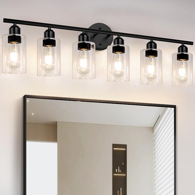 Espird 6 Lights Bathroom Vanity Light Fixtures Matte Black, Rustic Farmhouse by Espird