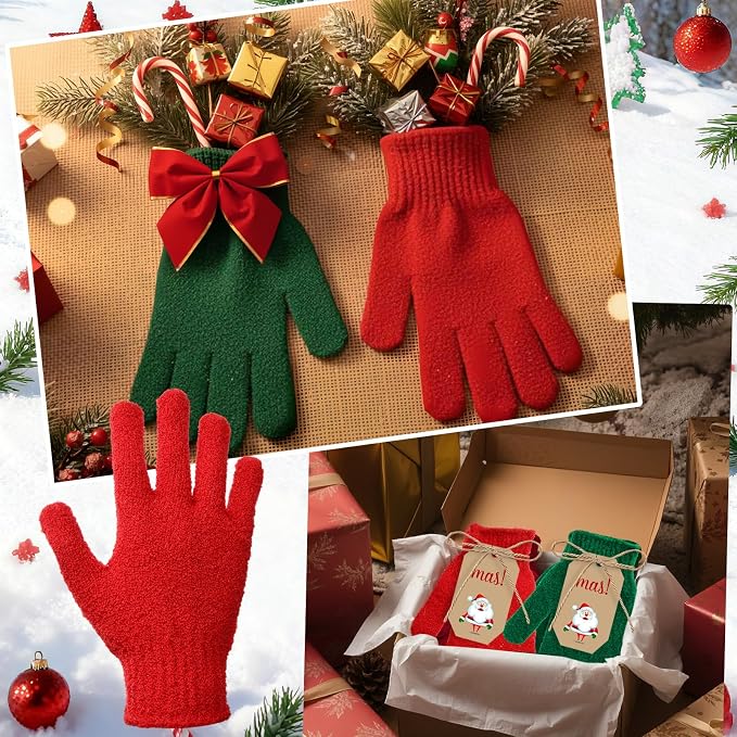 48 Pcs Red and Green Exfoliating Gloves Shower Gloves Bulk Christmas Stocking - Image 6