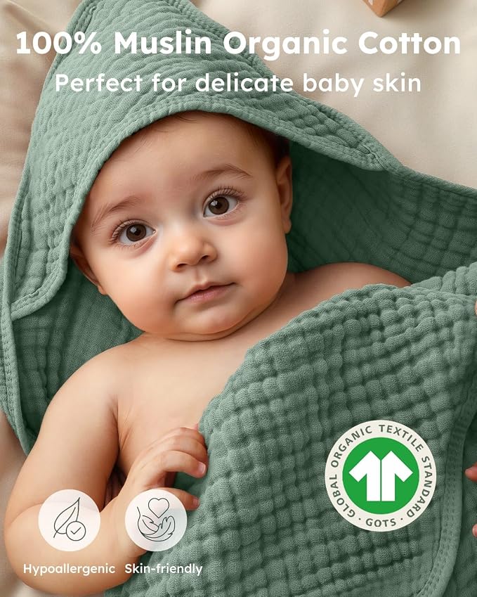 Yoofoss Hooded Baby Towels for Newborn 2 Pack 100% Muslin Organic Cotton Baby - Image 2