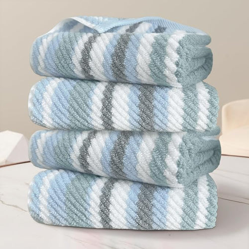 100% Cotton Blue Striped Hand Towels Set of 4, 16x27 Inches, Quick Dry & Highly by VOOVAMOVAS