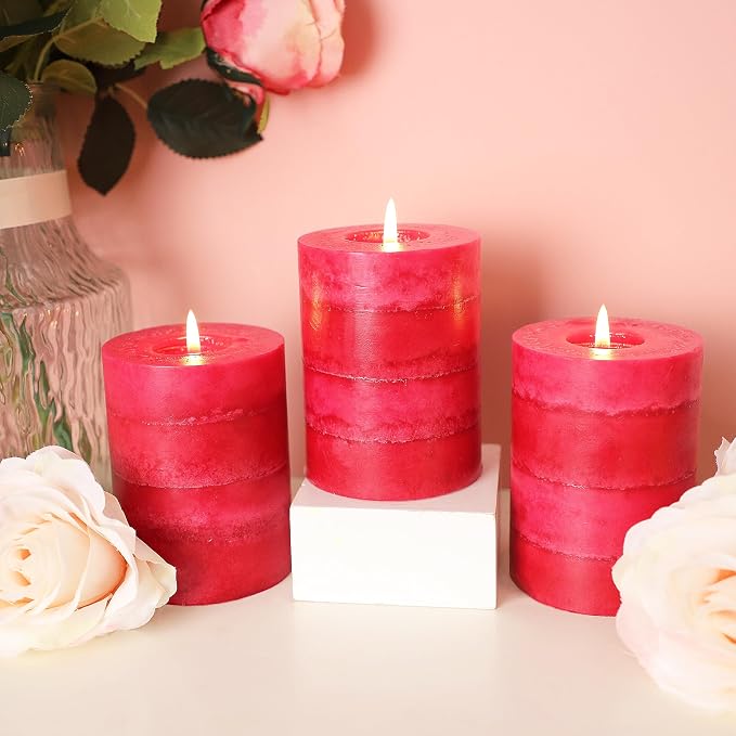 Scented Pillar Candles Long-Lasting Burning No Drip Candles Red 3x4 inch by FLAVCHARM