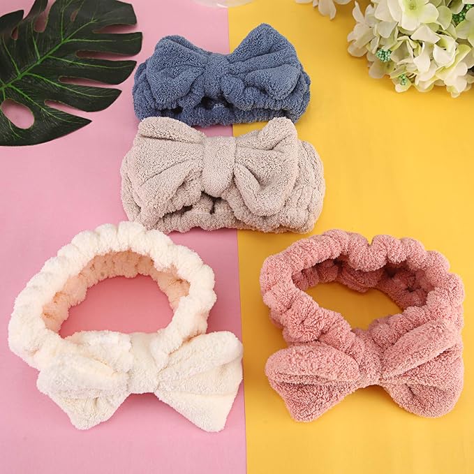 4 Pack Makeup Spa Headband Microfiber Bow Towel Soft Fluffy Washing Face - Image 4