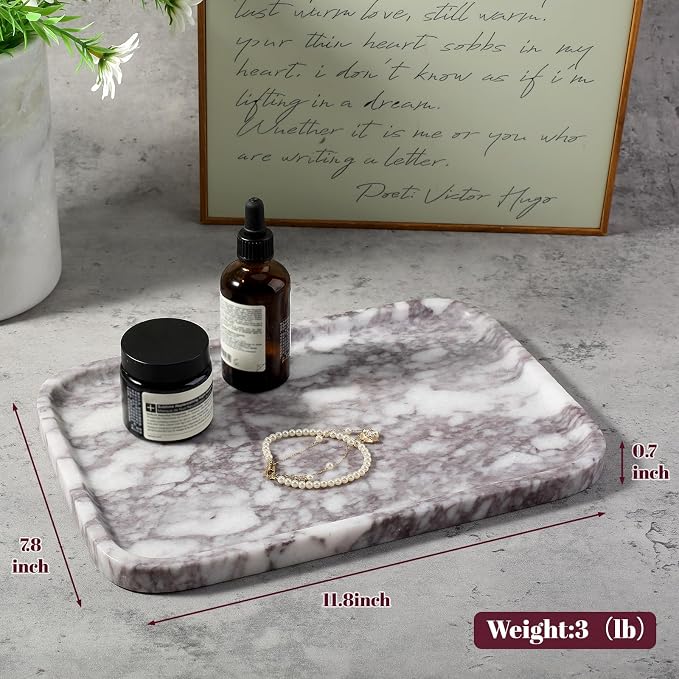 Karibiber Luxury Marble Vanity Tray, Bathroom Tray Countertop, Calacatta - Image 4