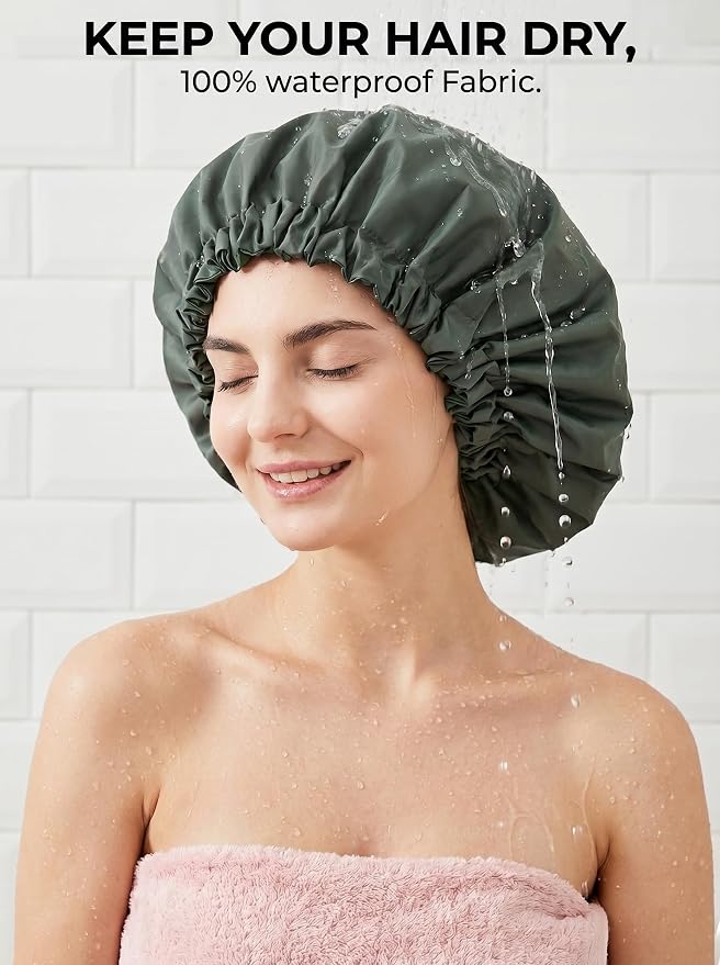 Aquior Shower Cap for Women, Extra Adjustable Shower Caps for Women - Image 6