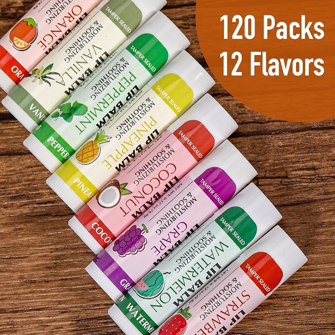 AZEN 120 Pack Lip Balm Bulk, Moisturizing Lip Balms - Image 5