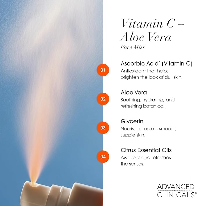 Advanced Clinicals Vitamin C Face Toner + Ferulic Acid & Rosewater, Antioxidant - Image 4
