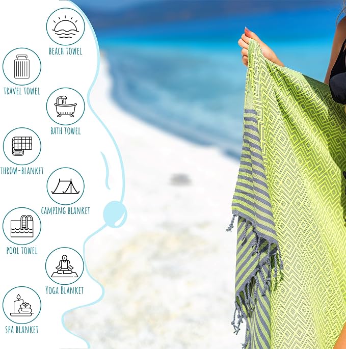 RAY SILVER Turkish Beach Towel – 100% Turkish Cotton 40"x71" Quick Dry - Image 4
