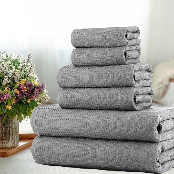 CASA COPENHAGEN Waffle 6Pcs 100% Egyptian Cotton Large Designer Towels Gift - Image 2