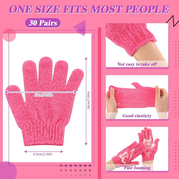 Ramede 30 Pair Exfoliating Glove Double Sided Exfoliating Bath Gloves Pack - Image 2