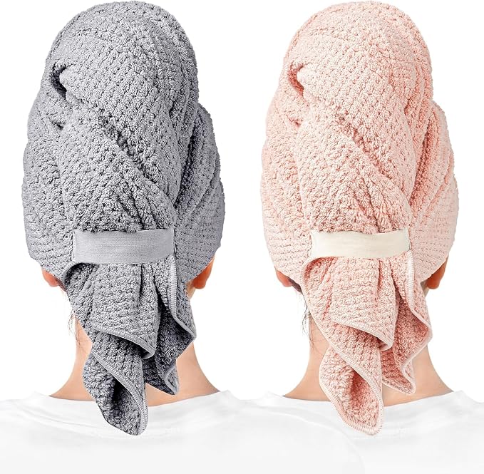 Microfiber Hair Towel Wrap Turban 2 Pack Large | Super Absorbent Quick Dry & by YHPDYL