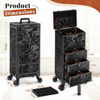 Rolling Makeup Train Case with 3 Drawers, Nail Trolley Cart Salon Station - Image 5