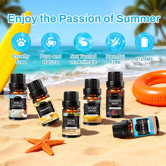 Summer Essential Oils for Diffusers for Home, 6X10ml Fragrance Oils Set - Image 3