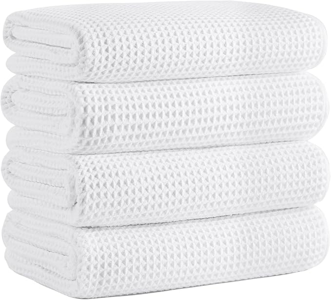Microfiber Waffle Bath Towels, 4 Pieces, Fast Drying, Lint Free 430 GSM by Unknown
