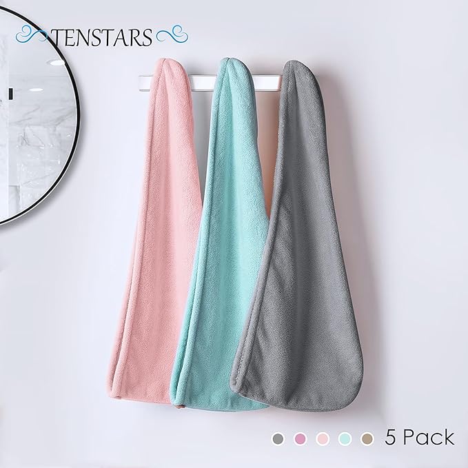 TENSTARS 5 Pack Thicken Microfiber Hair Towel Wrap - Image 6