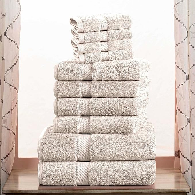 SUPERIOR Egyptian Cotton Pile 10 Piece Towel Set, Includes 2 Bath, 4 Hand by SUPERIOR