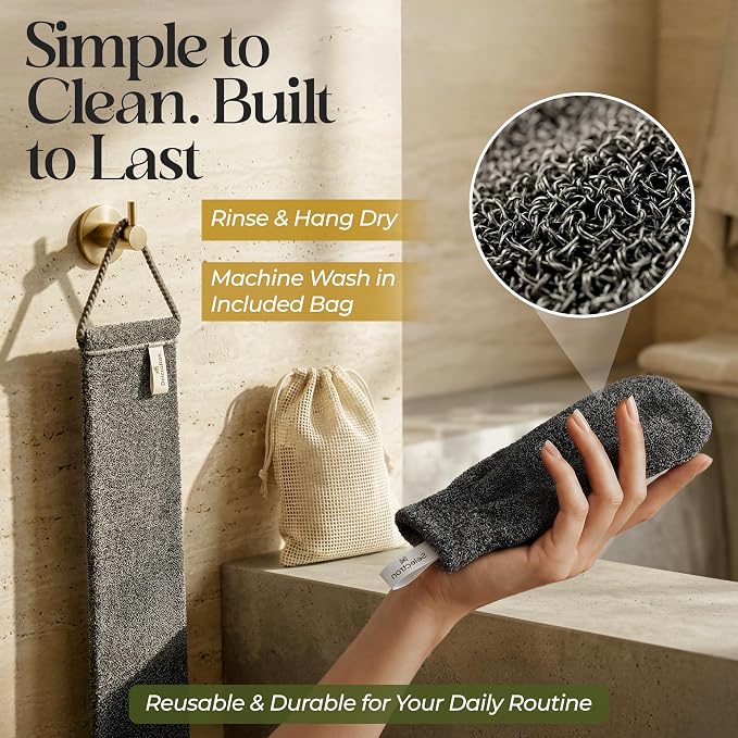 Body Exfoliator Set – Back Scrubber Strap & Exfoliating Glove, 3 Piece Shower - Image 3