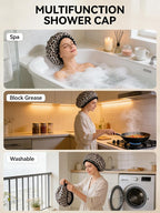Aquior Shower Cap, Reusable Waterproof Leopard Print Hair Cap, Dual Layer Large - Image 9