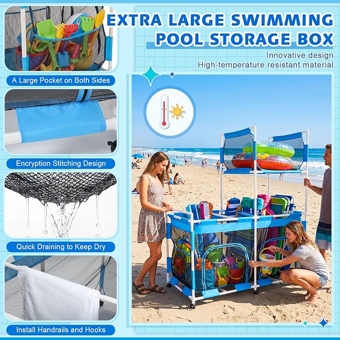 Briwooody 2-Tier Pool Float Storage Bin, 333 Gallon Large Rolling Pool Toy - Image 3