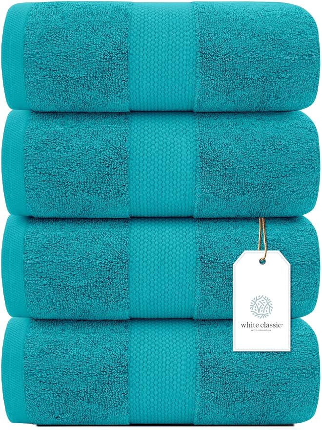 White Classic Luxury Bath Towels Set of 4 Large - Image 2