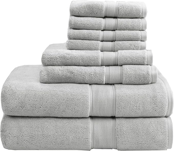 Madison Park 800GSM Bathroom Towel Set of 8 100% Cotton Bath Towel Set by MADISONPARK