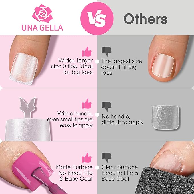 UNA GELLA Square Toe Nail Tips 216Pcs 15Sizes Full Cover Long Wider Toe Nail - Image 5