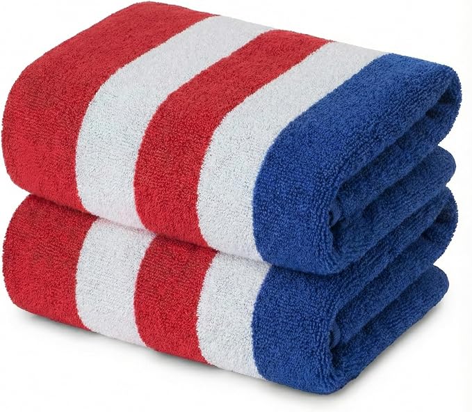 Premium Terry Cabana Beach Towel 2 Pack, 30” x 60” Soft Absorbent Cotton Pool by 9Threads